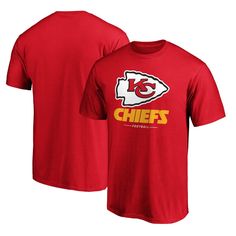 a red kansas chiefs t - shirt with the word chiefs in yellow and white on it