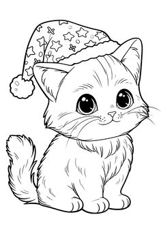 a cat with a santa hat on it's head is sitting and looking at the camera