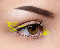 BRIGHT YELLOW is a matte neon eyeliner that comes with a FREE eyeliner brush! NEW! Our water activated eyeliners are so easy to use and will last forever! Simply put a drop of water. Swirl brush around to make it paste, then apply! Can also be used for eyeshadow art and body paints. Comes with a free eyeliner brush! Mineral eyeliners are made from pigments straight from Mother Earth's finest ingredients. No harsh chemicals, synthetic dyes, preservatives, fragrances, dyes, parabens, or fillers ad Lightning Bolt Makeup Eye, Bright Neon Eye Makeup, Lightening Makeup Looks, Lighting Bolt Makeup Look, Graphic Eyeliner Yellow, Multi Colored Eyeliner, Lightning Eye Makeup, Quirky Eyeliner, Eyeliner Lightning