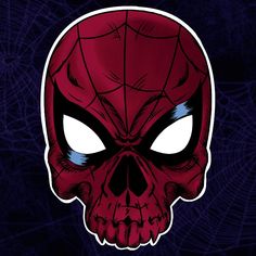 a spider - man skull with white eyes on a dark background