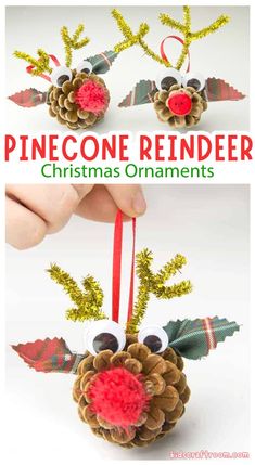 pinecone reindeer christmas ornament made out of pine cones