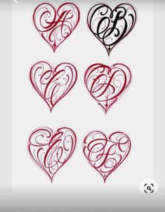 four hearts with the letter e in each one, and two letters at the bottom