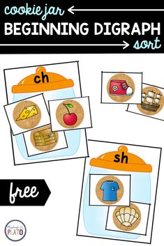 the cookie jar beginning diggraph sort is shown in three different pictures and has an orange top