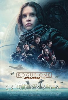 the movie poster for rogue one is shown in front of a white background with an image of people on it