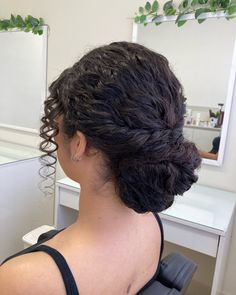 Wedding Updo Curly Natural Curls, Curly Hair Bun Styles Wedding, Curly Hair Bridesmaid Styles Updo, Wedding Updo Natural Hair, Cap And Gown Curly Hair, Updo For Curly Hair Wedding, Curly Bun Wedding Hairstyles, Coily Hair Updo, Updo Short Curly Hair