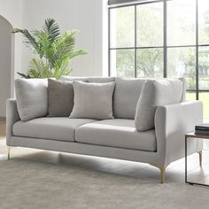 a living room scene with focus on the sofa