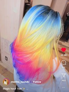 Pastel Prism Hair, Crazy Dyed Hair Ideas, Hair Color Ideas Summer 2024, Rainbow Halo Hair, Crazy Hair Dye Ideas, Colorful Hair Colors, Women With Grey Hair, Cool Hair Styles, Short Rainbow Hair