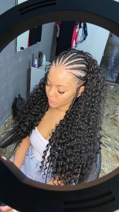 Half Braided Half Curly Black Hair, Cornrow Front Curly Back, Natural Hair Updo Wedding, Curly Braided Hairstyles, Quick Braids, Lemonade Braids Hairstyles, Cornrows Braids For Black Women, Big Box Braids Hairstyles