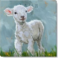 a painting of a baby lamb in grass with the words i am the good shepherd and know my sheep