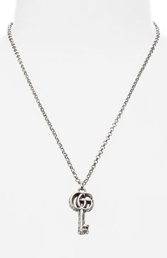 The emblematic double-G tops a key pendant with a flowing arabesque design on this bold chain-link necklace. Style Name:Gucci Gg Silver Key Necklace. Style Number: 6134022. Silver Key Necklace, 18k Gold Necklace, Butterfly Pendant Necklace, Women's Jewelry And Accessories, Flower Pendant Necklace, Stone Pendant Necklace, Long Pendant Necklace, Key Necklace, Key Pendant