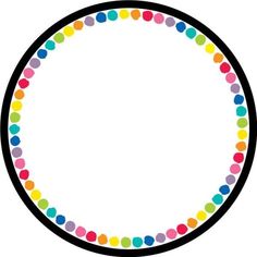 a circle with colored dots on it in the center is white and has black border