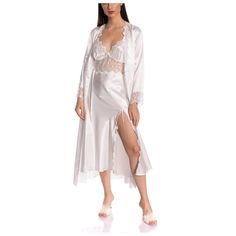 Nwot - New Without Tag Espuar Double Nightgown Robe Set. High-Quality Nightgowns, Dressing Gowns Offers Elegance As Well As Comfort. Satin Fabric Is A Type Of Fabric Woven From Silk And Cotton. Known For Its Shiny Appearance And Smooth Touch, This Type Of Fabric Is Indispensable For Nightgown Models, As It Is A Soft Fabric With A Slippery Surface. Beautiful Lace Gives An Elegant Note To The Nightgown With Visible Traces Of Crystals . Nighties For Women Romantic, Nighties For Women, Lingerie Gown, Satin Nightie, Nightgown Robe, Pyjama Satin, Night Gowns, Peignoir Sets, Satin Sleepwear