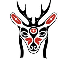 a deer with red and black designs on it's face is shown in this image