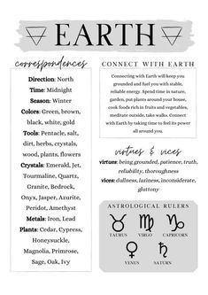 a page from the book earth, with symbols and text in black ink on white paper