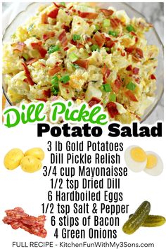 a poster with different types of potato salads and other food items on the side