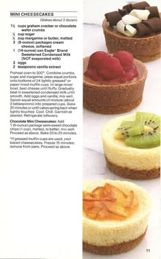 the recipe for mini cheesecakes is shown in this brochure