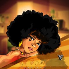 a digital painting of a woman with an afro