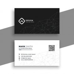 two business cards with black and white lines on the front, one is for design