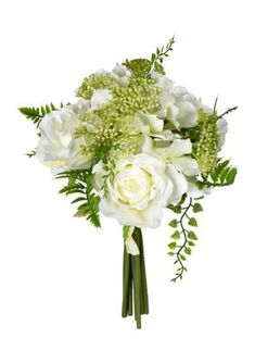 a bouquet of white flowers and greenery