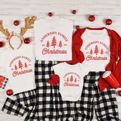 Celebrate the holiday season in style with our Matching Family Christmas Shirts. These Custom Family Shirts make the perfect choice for your family photoshoot, and they're a thoughtful Personalized Christmas Gift that will bring festive joy to your loved ones. Get ready to spread the holiday cheer with these Christmas Gifts everyone will adore️🎅 PLEASE NOTE: Colors may seem different on the computer screen, or in the lighting in which the picture was taken. The way that we print our shirts is D Family Christmas Shirts Ideas, Family Matching Long Sleeve Christmas T-shirt, Family Matching Red Christmas Shirt, Family Matching Christmas Shirt With Letter Print, Red Family Matching Christmas Shirt, Family Matching Holiday Shirt With Crew Neck, Matching Christmas Cotton Tops, Matching Cotton Christmas Tops, White Cotton Christmas Shirt