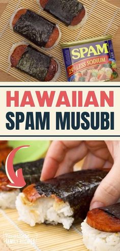 this is an image of hawaiian spam musubi with the title above it