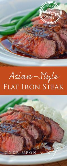 Broiled Asian-Style Flat Iron Steak Iron Steak Recipes, Buttered Rice, Bbq Dinners, Blade Steak, Asian Cusine, Soy Ginger Sauce, Once Upon A Chef, Asian Beef