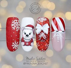 Nail Noel, Acrylic Nail Designs Coffin, Nail Art Noel, Holiday Nails Winter, Xmas Nail Art, Holiday Nail Designs, Cute Nail Art Designs, Christmas Gel Nails