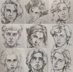 some sketches of people with different facial expressions and hair styles, all drawn in pencil