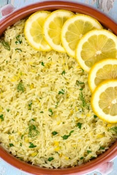 rice with lemons and herbs in a bowl