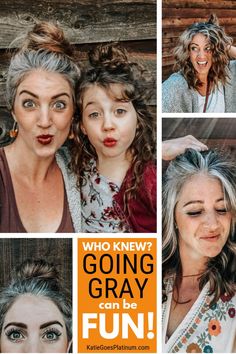 If you need a little inspiration for your gray hair transition, check out Amanda's story on my blog.  #goinggray #goinggrey #grayhairtransition #gogrombre Grey Hair Tan Skin, Gray Hair Transition, Hair Transition, Bright Red Hair, Gray Hair Growing Out