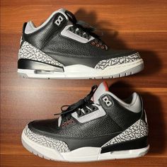 Elevate your sneaker game with these stylish and iconic Jordan 3 Retro OG Mid Black Cement sneakers. The perfect combination of retro style and modern technology, these sneakers feature a mid-top shoe shaft style, a classic black colorway, and a sleek leather upper material. The 2018 release year and style code 854262-001 ensure that you are on-trend and up-to-date with the latest sneaker releases. These sneakers are designed for men who love athletic and comfortable footwear. The Air Jordan 3 model is a must-have for any sneaker enthusiast, and this retro-themed sneaker is a perfect addition to any collection. Don't miss out on the opportunity to own a piece of sneaker history. Mid Top Shoes, Comfortable Footwear, Jordan 3 Retro, Black Cement, Sneaker Release, Air Jordan 3, Sneaker Games, Mid Top, Latest Sneakers