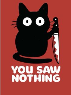 a black cat holding a knife with the words you saw nothing