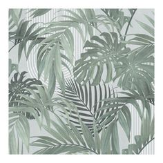 a wallpaper with green leaves and stripes on the back ground, in shades of grey