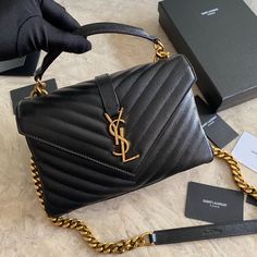 YLS Saint Laurent Messenger Bag Gold Hardware Top Original Classic Medium Handbag European Imported Original Goat Leather Matching Metal Chain Genuine Leather Detachable Shoulder Strap.Size 24cm Saint Laurent College Bag, Large Leather Bag, Lv Purse, Small Leather Bag, Medium Handbags, College Bags, Lv Handbags, Monogram Bag, Lv Belt