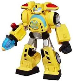 a yellow and black robot with a water bottle