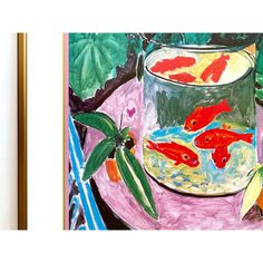 a painting of goldfish in a fish bowl