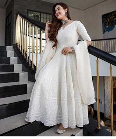 #eBay #eBayStore #eBaySeller #Pakistani #WinterSummerAndSpring #OffWhite #FlaredKurtaWithDupatta #Handmade #SalwarKameez #India #RoundNeck #Chanderi #Women #BelowTheKnee #YesFullyStitched #Cotton Chikankari Anarkali, White Anarkali, Gown With Dupatta, Cotton Anarkali, Partywear Dresses, Long Kurta, Anarkali Kurti, Gaun Fashion, Dress Off Shoulder