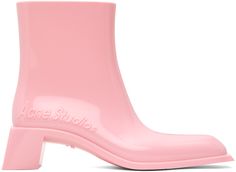 Ankle-high rubber boots in pink. · Square toe · Logo embossed at outer side · Logo embossed at detachable leather insoles · Rubber block heel · Treaded rubber sole · Heel: H2 Supplier color: Pale pink Pale Pink Lipstick, Womens Rubber Boots, Pink Square, Rubber Boots, Biker Boots, Pale Pink, Black Boots, Leather Boots, Block Heels