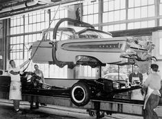 1958 Edsel Citation body drop 0401-0378 Car Manufacturing, Car Fails, Car Factory, Edsel Ford, Henry Ford Museum, Line Photo, Ford Classic Cars, Assembly Line, Henry Ford