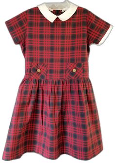 Classic Short Sleeve Plaid Dress, Fitted Plaid School Dress, Fitted Plaid Dress For School, Casual Plaid Dress For School, Red Short Sleeve School Dress, Preppy Red Cotton Dress, Red Preppy Cotton Dress, Preppy Cotton Plaid Dress, Preppy Plaid Cotton Dress