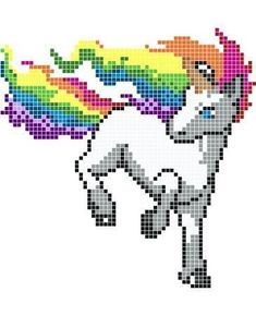 a cross stitch unicorn with a rainbow on it's back