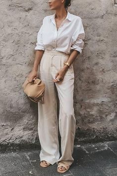 High Waist Loose Pants, Loose Pants, 가을 패션, Inspiration Mode, Work Attire, White Pants