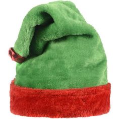 a green and red elf hat on a white background