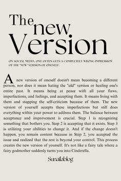 an article from the new version magazine, with black and white text on grey background