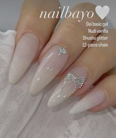 Quartz Nails, Small Nails, Asian Nails, Nails Salon, Girly Acrylic Nails, Classy Acrylic Nails, Almond Acrylic Nails, Bride Nails