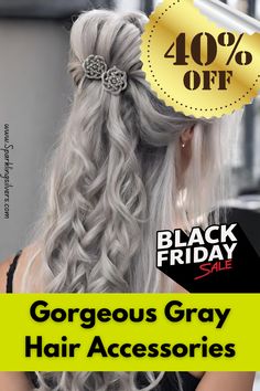 Black Friday is here, and it's the perfect time to revamp your silver locks! Enjoy a 40% discount sitewide on all our gorgeous grey hair accessories. From stylish clips to elegant headbands, we've got everything you need to confidently rock your silver mane.  #BlackFridaySale #GreyHair #SilverHair #HairAccessories #Discount #Sale #Beauty #Fashion Elegant Headbands, Grey Hair Accessories, Elegant Headband, Gorgeous Gray Hair