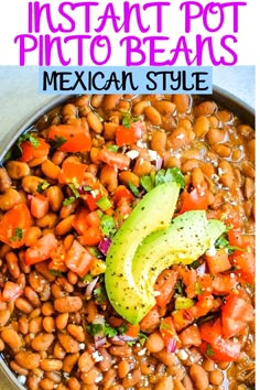 mexican style instant pot pinto beans with avocado on top