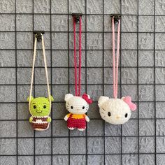 Crochet Car Hanging Decoration Kitty Car Hanger Crochet Shrek Car Charm Mirror Hanger Cat Car Accessories Animal Plush Car Decor Gift Idea by Nanalovey on Etsy Crochet Shrek, Mirror Hangers, Fun Crochet, Car Hanging