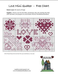 a cross stitch pattern with the words love mini quilter - free chart