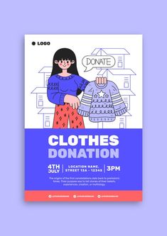 a poster for clothes donation with an image of a woman holding a sweater